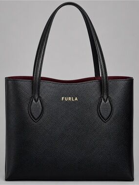 Furla Era Tote Bag Black Leather Large Shopper Tote Authentic Purse Italy New